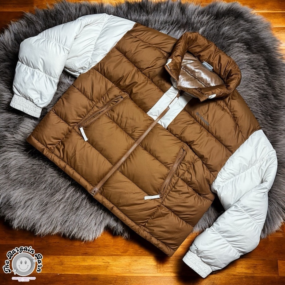 Columbia Omni-Heat Pike Lake $140 Puffer Jacket Brown Cream Colorblock NWOT (XL)